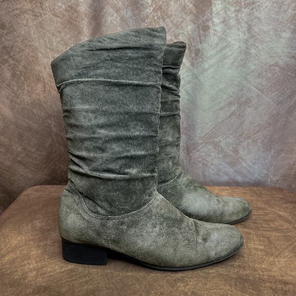 Fanfares Estell Mid Calf Suede Leather Slouch Boots Gray Women's 10 Vintage Y2K - Picture 1 of 10